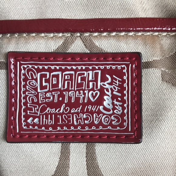 Coach Signature Tan Shoulder Bag with red trim! In EUC, NO spots anywhere ❤️ - Picture 5 of 15